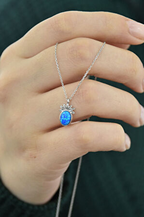 925 Ayar Gümüş Rodyum Kaplama Turkuaz Opal Taşlı Ananas Kolye