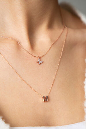 Kadın Asansörlü Kelebek Ve Harf Model 925 Ayar Gümüş Kolye