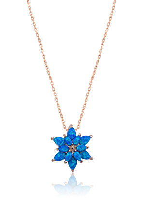 925 Ayar Açık Mavi Opal Taşlı Gümüş Lotus Kolye