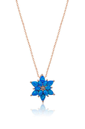925 Ayar Açık Mavi Opal Taşlı Gümüş Lotus Kolye