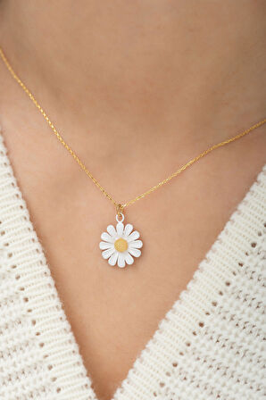 925 Ayar Özel Tasarım Altın Kaplama Gümüş Papatya Kolye