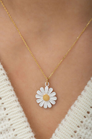 925 Ayar Özel Tasarım Altın Kaplama Gümüş Papatya Kolye