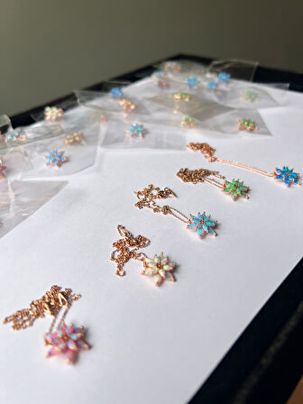 925 Ayar Açık Mavi Opal Taşlı Gümüş Lotus Kolye