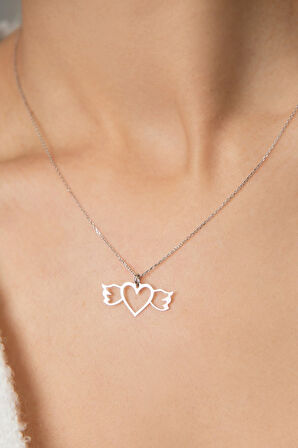 Kadın Kalpli Kanat Model 925 Ayar Gümüş Kolye