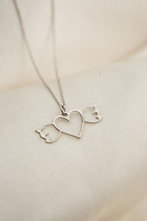 Kadın Kalpli Kanat Model 925 Ayar Gümüş Kolye