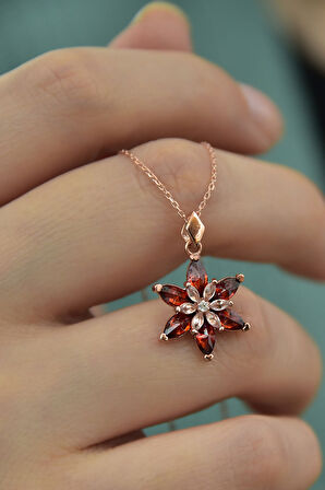 925 Ayar Gümüş Rose Kaplma Tepelikli Kırmızı Lotus Kolye