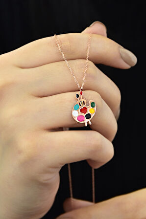 925 Ayar Gümüş Rose Kaplama Iki Fırçalı Palet Kolye