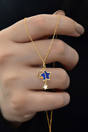 925 Ayar Gümüş Altın Kaplama Mineli Kayan Yıldız Kolye