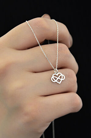 925 Ayar Gümüş Rodyum Kaplama Sonsuzluk Kalp Kolye