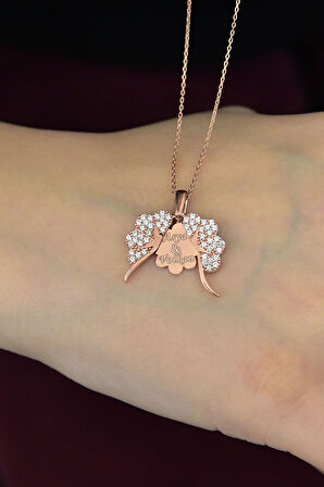 925 Ayar Gümüş Rose Altın Kaplama Isimli Yonca Kolye