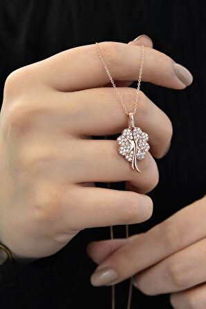 925 Ayar Gümüş Rose Altın Kaplama Isimli Yonca Kolye