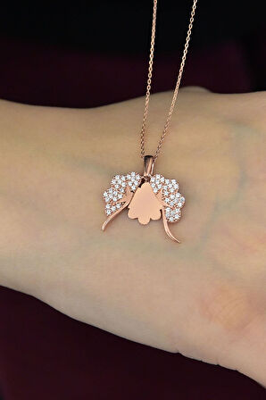 925 Ayar Gümüş Rose Altın Kaplama Isimli Yonca Kolye