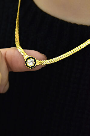 925 Ayar Gümüş Altın Kaplama Yassı Zincir Kolye