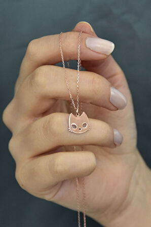 925 Ayar Plaka Kesim Gümüş Kedi Kolye