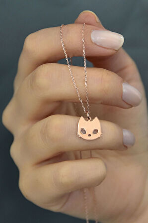 925 Ayar Plaka Kesim Gümüş Kedi Kolye