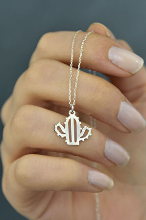 925 Ayar Rodyum Kaplama Plaka Kesim Gümüş Kaktüs Kolye