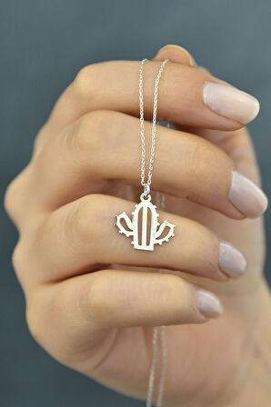 925 Ayar Rodyum Kaplama Plaka Kesim Gümüş Kaktüs Kolye