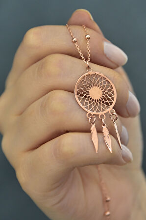 925 Ayar Rose Altın Kaplama Plaka Kesim Gümüş Rüya Kapanı Kolye