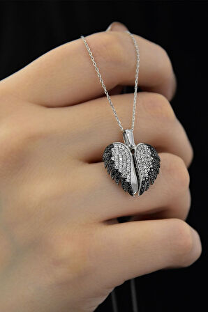925 Ayar Rodyum Kaplama Aşkın Kanatları Gümüş Kalp Kolye