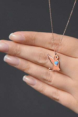 925 Ayar Gümüş Opal Taşlı Kanatlı Kedi Kolye