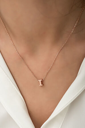 Harf Kolye. Üç Boyutlu I Harfi. Rose Altın Kaplama 925 Ayar Gümüş