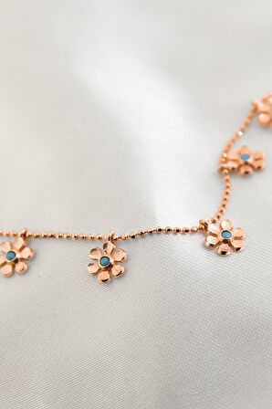 Kadın Rose Gold Papatya Figürlü Kolye 925 Ayar