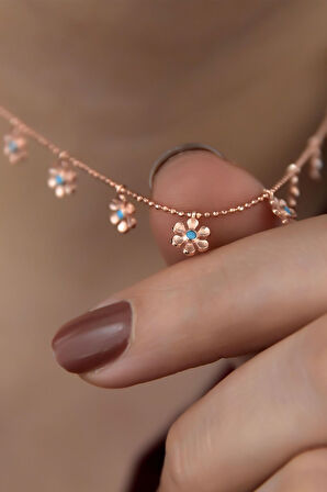 Kadın Rose Gold Papatya Figürlü Kolye 925 Ayar