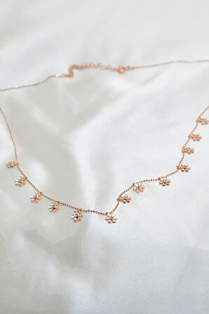 Kadın Rose Gold Papatya Figürlü Kolye 925 Ayar