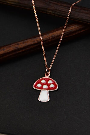 925 Ayar Gümüş Rose Kaplama Mineli Mantar Kadın Kolye