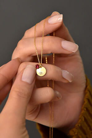 925 Ayar Gümüş Altın Kaplama Doğum Taşlı Plaka Harf Kolye