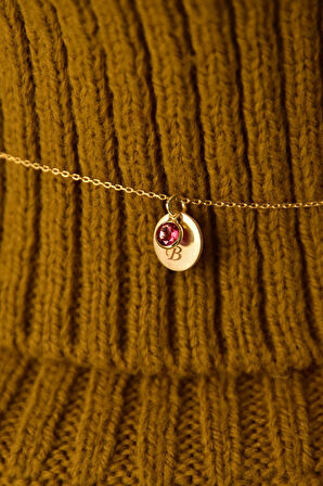 925 Ayar Gümüş Altın Kaplama Doğum Taşlı Plaka Harf Kolye