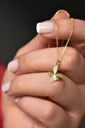 925 Ayar Gümüş Altın Kaplama Kristal Kesim Kelebek Kadın Kolye