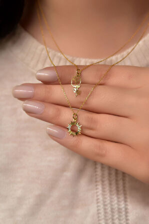 925 Ayar Gümüş Altın Kaplama Kristal Kesim Gül Ve Güneş Asansörlü Kolye