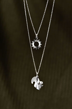 925 Ayar Gümüş Rodyum Kaplama Kristal Kesim Güneş Ve Sincap Asansörlü Kolye