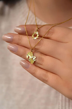 925 Ayar Gümüş Altın Kaplama Kristal Kesim Güneş Ve Sincap Asansörlü Kolye