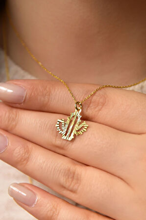 925 Ayar Gümüş Altın Kaplama Kristal Kesim Kaktüs Kadın Kolye