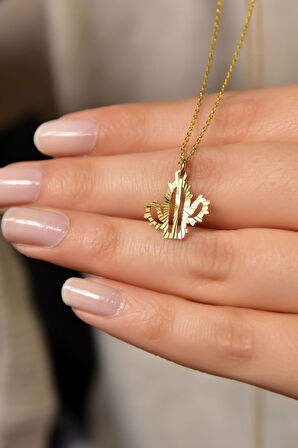 925 Ayar Gümüş Altın Kaplama Kristal Kesim Kaktüs Kadın Kolye