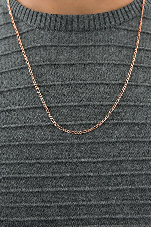 925 Ayar Rose Kaplama Erkek Figaro Gümüş Zincir Kolye