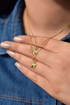 925 Ayar Gümüş Altın Kaplama Kristal Kesim Harf Ve Yıldız Asansörlü Kolye