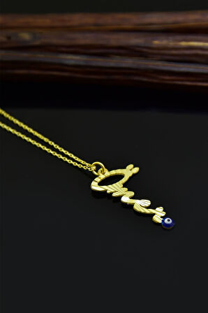 925 Ayar Gümüş Altın Kaplama Kristal Kesim Nazarlı Isim Kolye