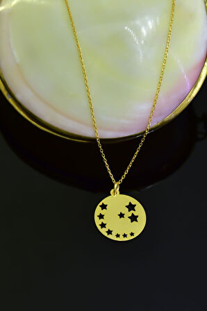 925 Ayar Gümüş Altın Kaplama Çoklu Yıldız Plaka Kadın Kolye