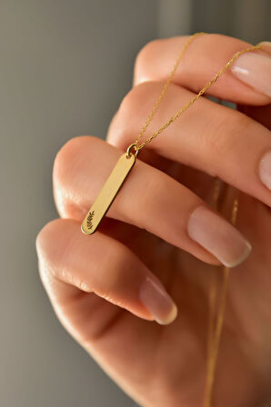 925 Ayar Gümüş Altın Kaplama Zeytindalı Çubuk Plaka Kadın Kolye