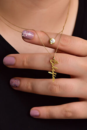 925 Ayar Gümüş Altın Kaplama Tektaş Ve Bebeğim Yazlı Asansörlü Kolye