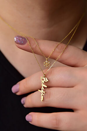 925 Ayar Gümüş Altın Kaplama Kartanesi Ve Bebeğim Yazılı Asansörlü Kolye