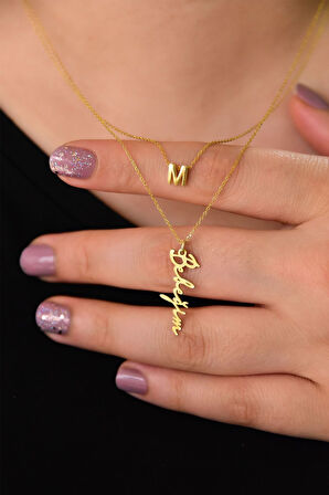 925 Ayar Gümüş Altın Kaplama Harf Ve Bebeğim Yazılı Asansörlü Kolye