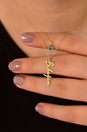 925 Ayar Gümüş Altın Kaplama Camgöz Ve Bebeğim Yazılı Asansörlü Kolye