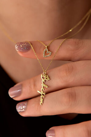 925 Ayar Gümüş Altın Kaplama Kalp Ve Bebeğim Yazılı Asansörlü Kolye