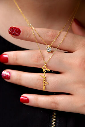 925 Ayar Gümüş Altın Kaplama Kare Tektaş Ve Sevgilim Yazılı Asansörlü Kolye