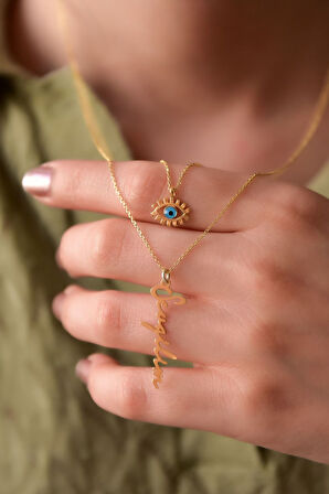 925 Ayar Gümüş Altın Kaplama Kirpik Cam Göz Ve Sevgilim Yazılı Asansörlü Kolye