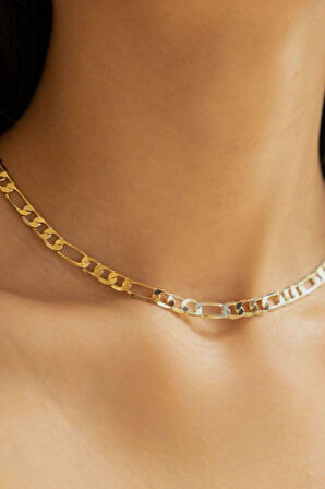 925 Ayar Gümüş Altın Kaplama Figaro Zincir Kolye